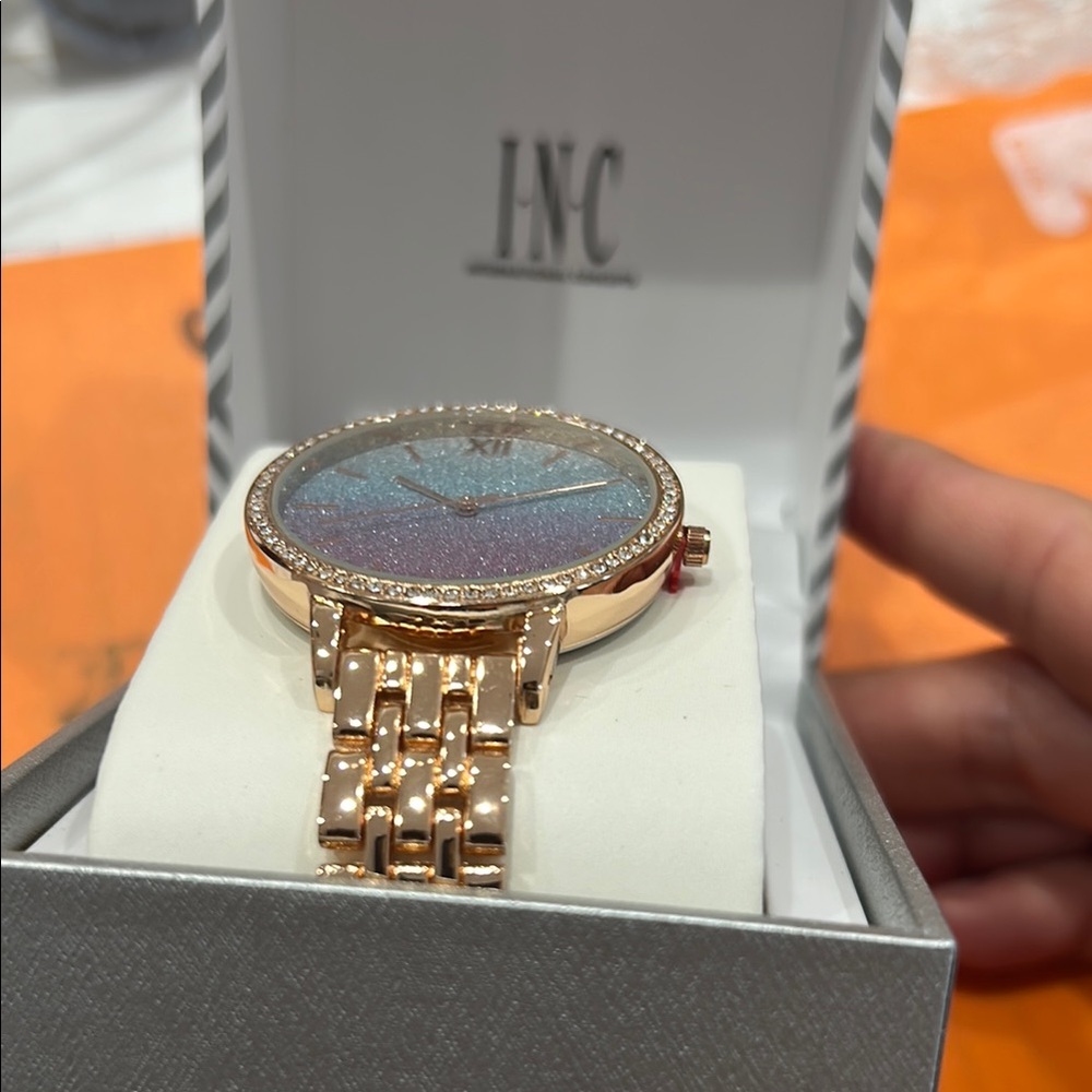 INC International Concepts Rose Gold Watch with Glitter Gradient Dial - Picture 2 of 2